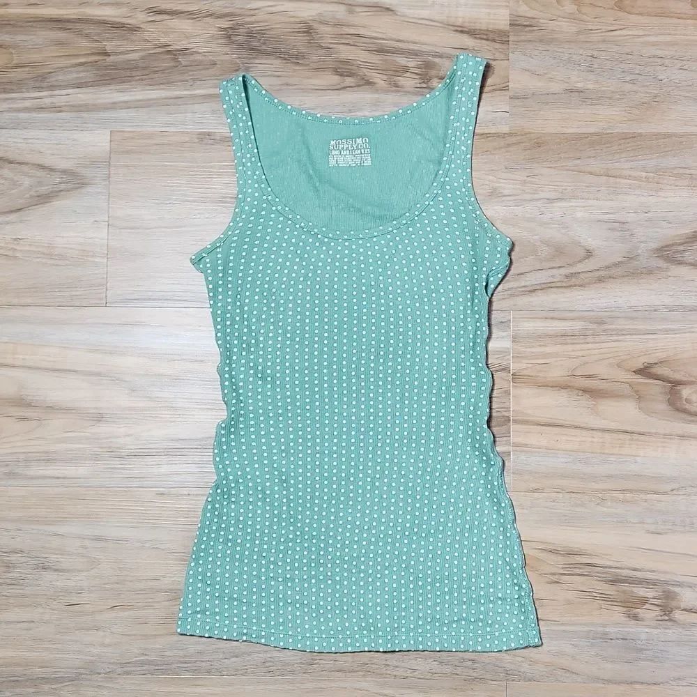 💜Mossimo Green & White Polka Dot Ribbed Long & Lean Tanktop XSmall